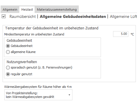 Heizlast Allgemeine Gebäudeeinheitsdaten Linear Building