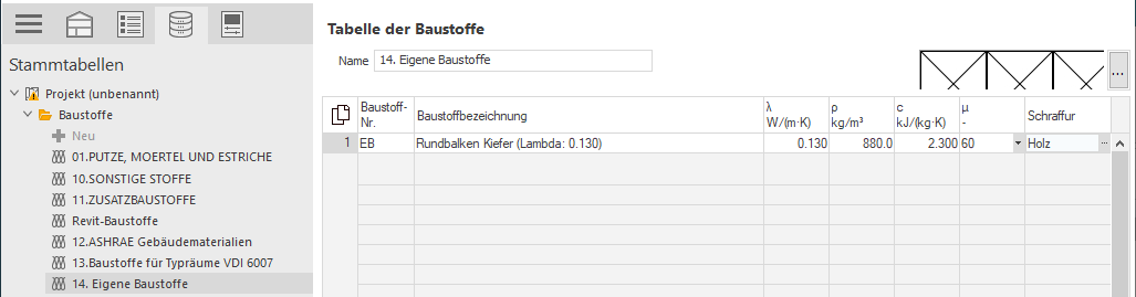 Stammtabellen Tabelle Baustoffe Linear Building