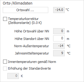 Bereich Orts-/Klimadaten in den allgemeinen Heizlastdaten von LINEAR Building