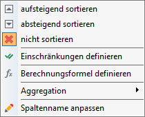Kontextmenü der Spaltenüberschriften in den Raumbuch-Ansichten in LINEAR Building