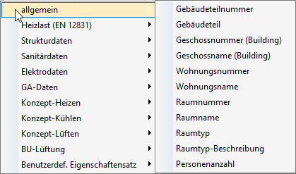 Kontextmenü zur Parameterauswahl im Dialog Strukturkonfigurationen