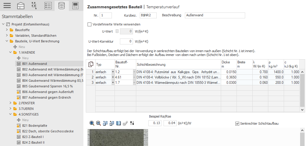 Stammtabellen Bauteil Linear Building
