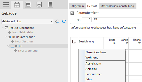 Bereich Raumübersicht