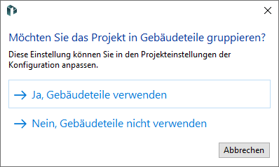 Abfrage beim Anlegen von Gebäudestrukturen in LINEAR Building