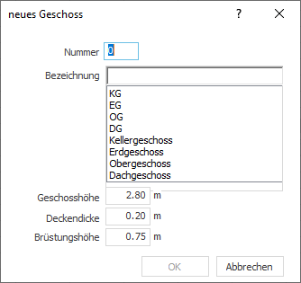 Dialog "neues Geschoss" in LINEAR Building