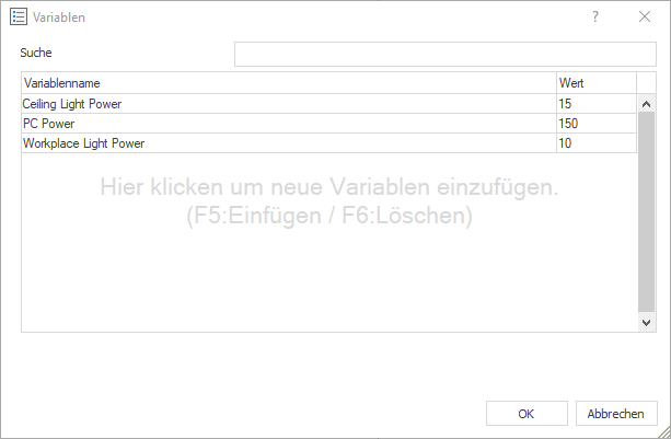 Dialog Formeleditor des Moduls Raumbuch in LINEAR Building