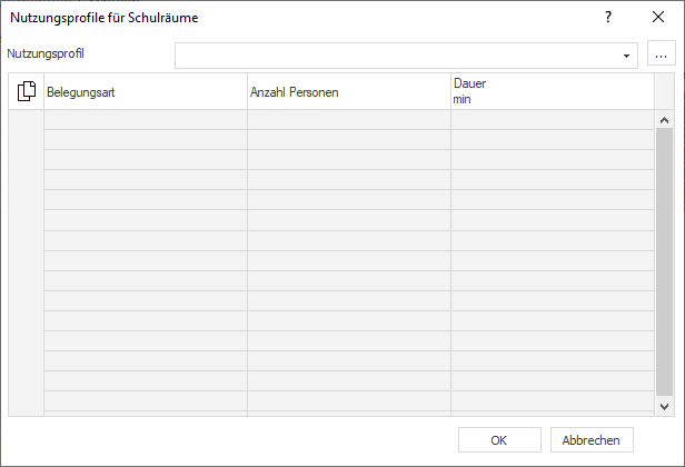 Dialog "Nutzungsprofile für Schulräume" in LINEAR Building