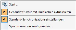 Menü mit den Aktualisierungs-Optionen in LINEAR Building