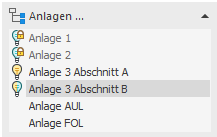 Bereich "Anlagen" in den LINEAR Solutions für Autodesk AutoCAD
