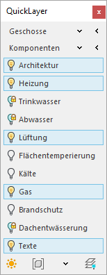 Dialog QuickLayer in den LINEAR Solutions für Autodesk AutoCAD