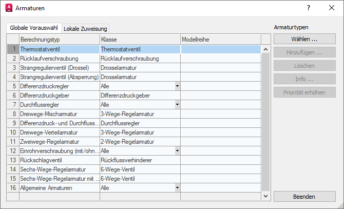 Armaturen Dialog Linear AutoCAD