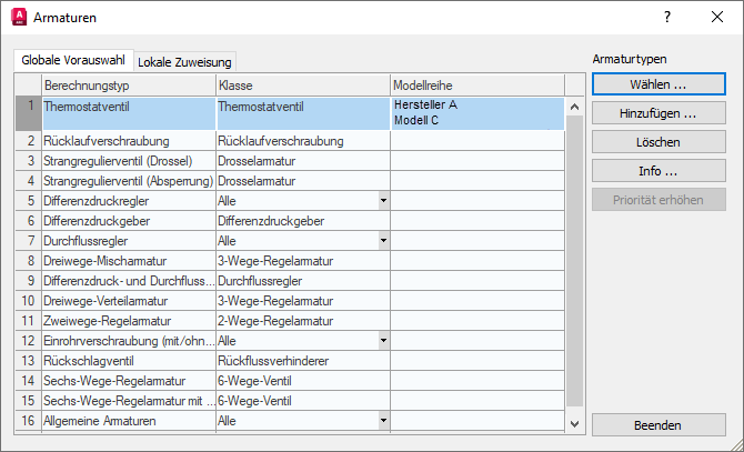 Armaturen Dialog Linear AutoCAD