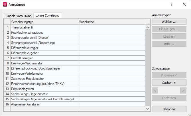 Armaturen Dialog Linear AutoCAD