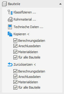 Bereich Bauteile der Disziplin Gas in den LINEAR Solutions für Autodesk AutoCAD