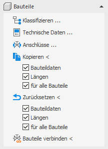 Bereich Bauteile der Disziplinen Heizung und Kälte in den LINEAR Solutions für Autodesk AutoCAD