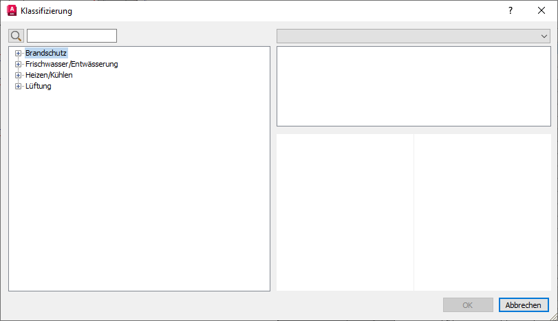 Dialog Klassifizierung in den LINEAR Solutions für Autodesk AutoCAD