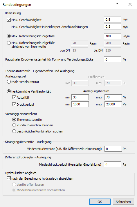Dialog Randbedingungen in den LINEAR Solutions für Autodesk AutoCAD