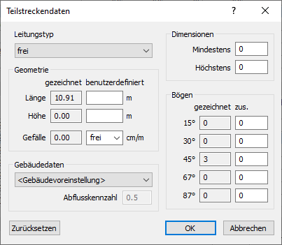 Dialog Teilstreckendaten Linear AutoCAD