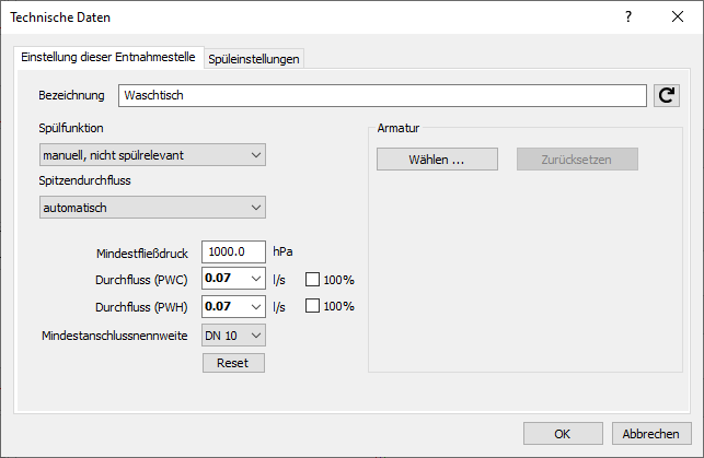 Trinkwasser Technische Daten Linear AutoCAD Schemagenerator