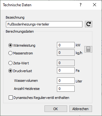 Dialog Technische Daten Verteiler Linear Revit