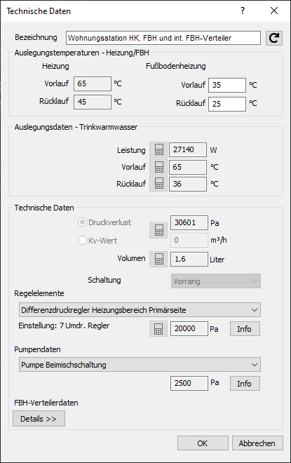 Dialog Technische Daten Linear Revit