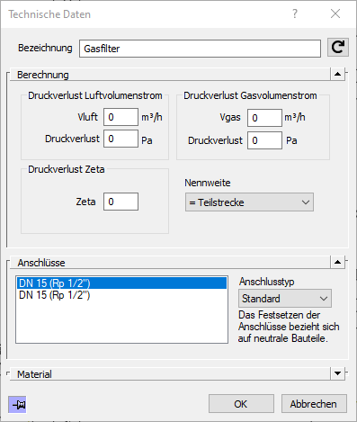 Dialog Technische Daten Linear Revit