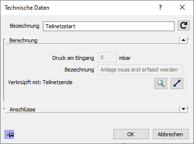 Dialog Technische Daten Teilnetz Linear AutoCAD