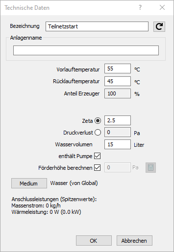 Technische Daten Teilnetzstart Linear Revit