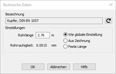 Dialog Technische Daten Linear Revit