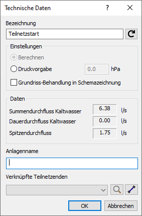 Technische Daten Teilnetz Linear AutoCAD
