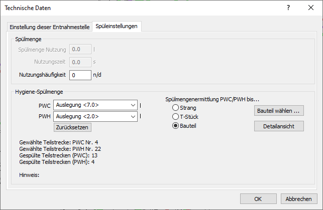 Spüleinstellungen Entnahmestelle Linear Revit