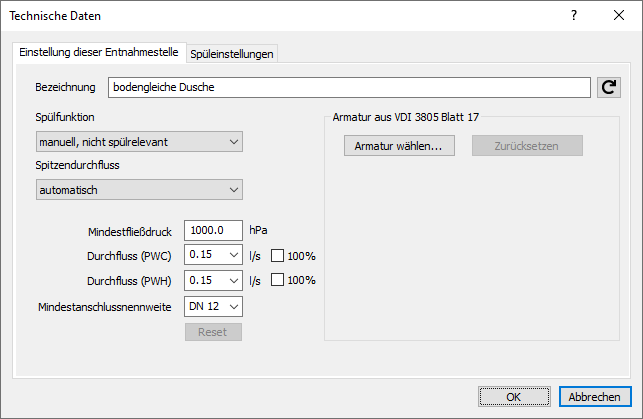 Bauteildaten Dusche Entnahme Linear Revit