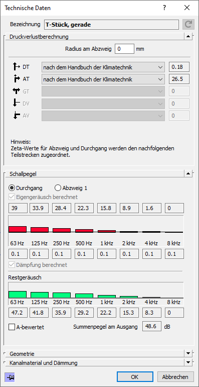 Dialog Technische Daten Linear Revit