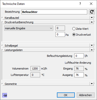 Dialog Technische Daten Linear Revit
