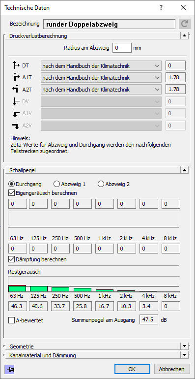 Dialog Technische Daten Linear Revit