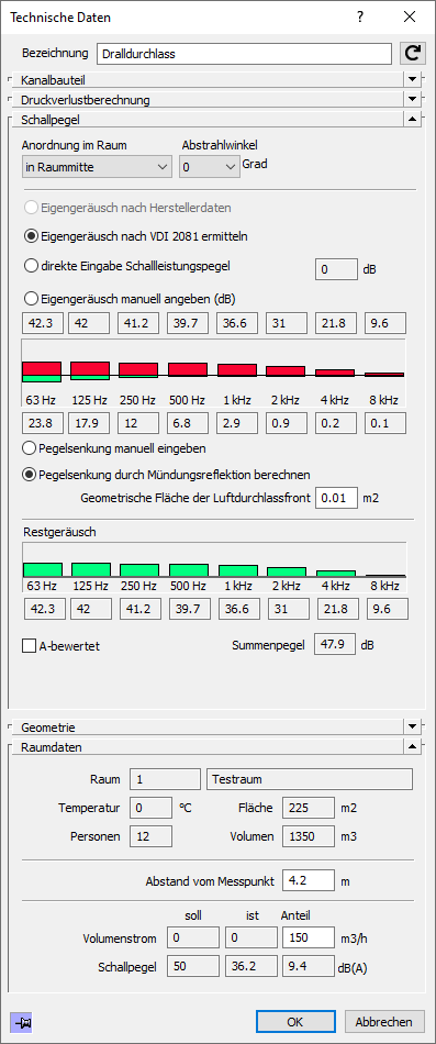 Dialog Technische Daten Linear Revit