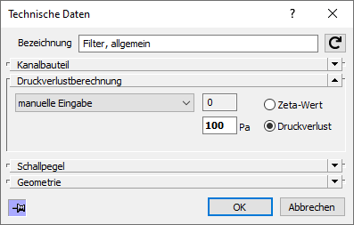 Dialog Technische Daten Linear Revit