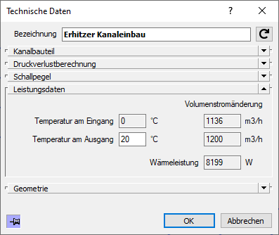 Dialog Technische Daten Linear Revit