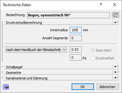 Dialog Technische Daten Linear Revit