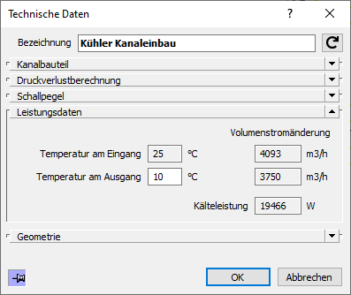 Dialog Technische Daten Linear Revit