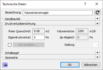 Dialog Technische Daten Linear Revit