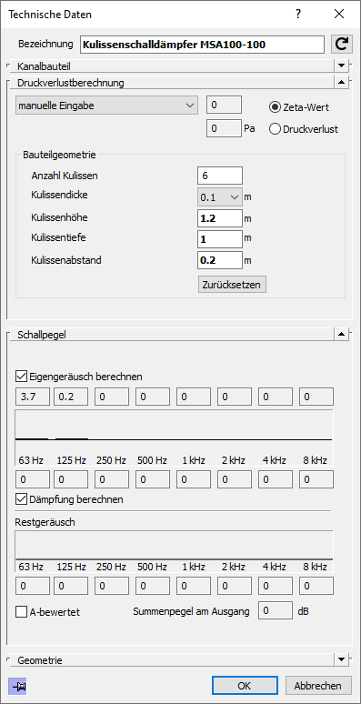 Dialog Technische Daten Linear Revit