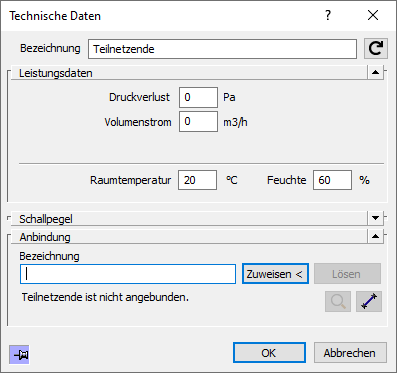 Dialog Technische Daten Teilnetz Linear Revit