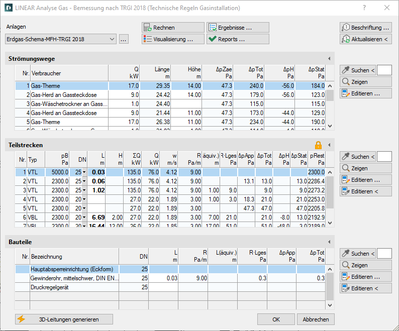 Berechnungsdialog Analyse Linear AutoCAD