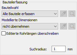 Bereich Bauteilerfassung in den Einstellungen für Heizung/Kälte der LINEAR Solutions für Autodesk AutoCAD