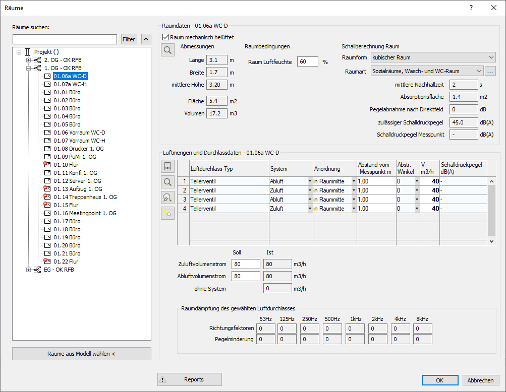 Dialog Räume Linear AutoCAD