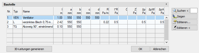 Tabelle Bauteile Berechnung Linear AutoCAD