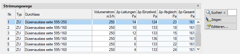 Berechnungsdialog Strömungswege Linear AutoCAD