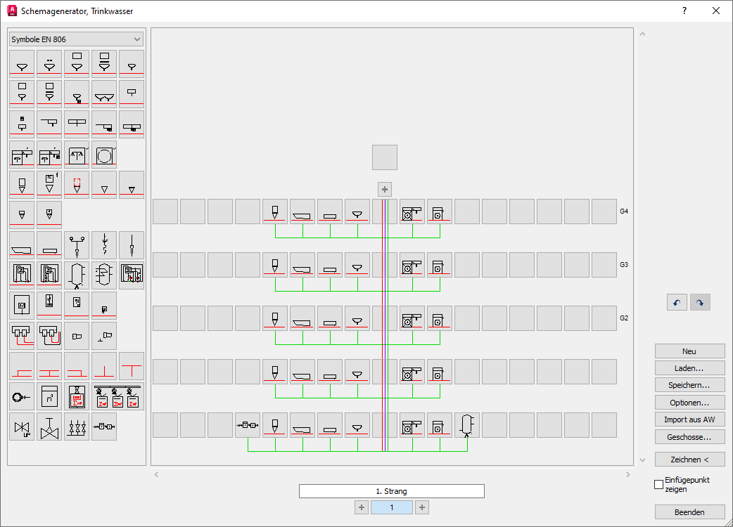 Schemagenerator Trinkwasser in den LINEAR Solutions für Autodesk AutoCAD