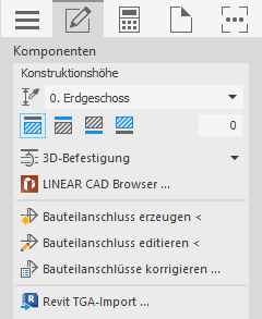 Bereich Komponenten in der Befestigungsplanung der LINEAR Solutions für Autodesk AutoCAD